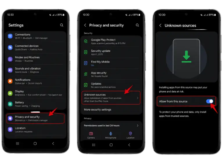 Go to your Android’s “Settings”, find the “Privacy and Security” option